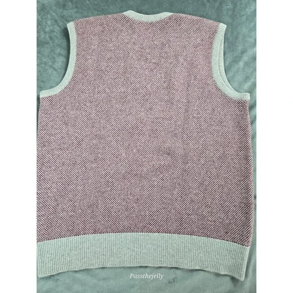 Vtg Bullock & Jones Vest Mens Large Red Cashmere Herringbone V Neck Scotland